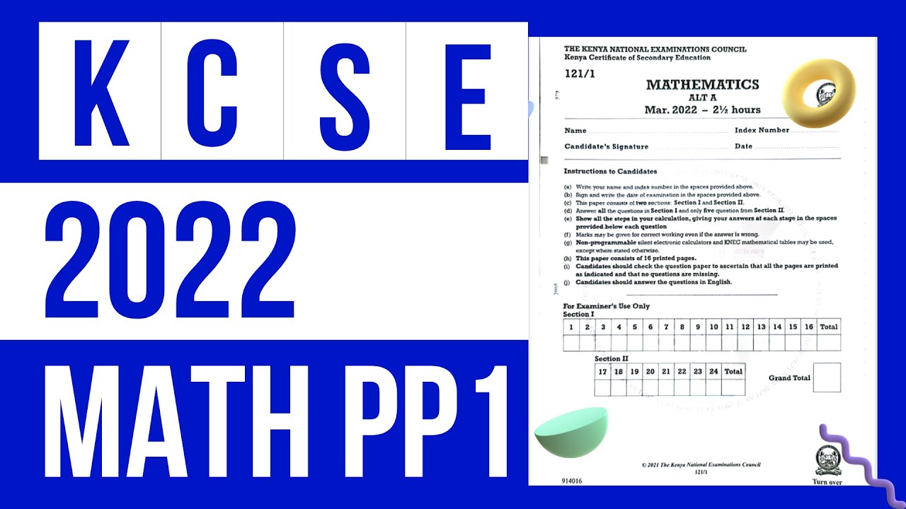 2022 KCSE MATH PAPER 1 PART 2 || QUESTION 9-16