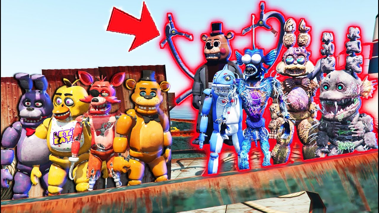 STRANDED AT SEA! FNAF MOVIE vs SEA ANIMATRONICS! (GTA 5 FNAF Mods)