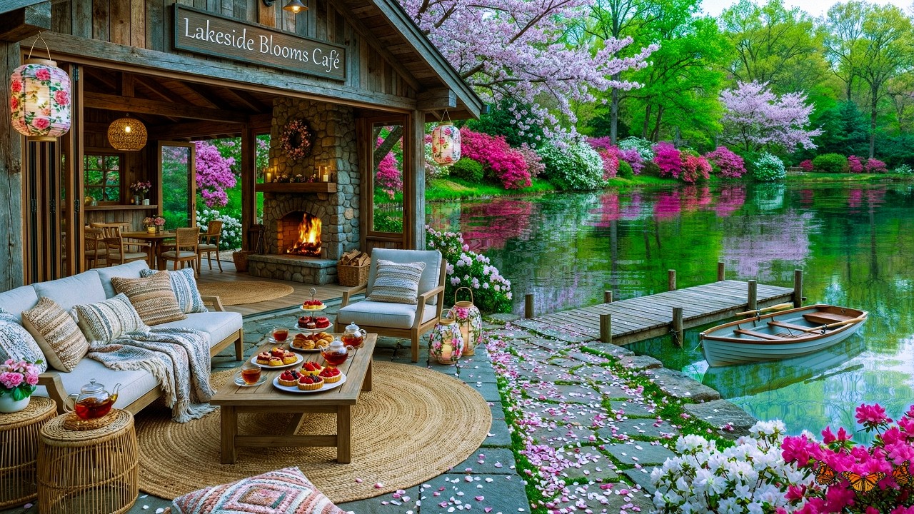 Relaxing Lakeside Spring Morning Jazz ☕ Cozy Coffee Ambience for Focus and Mindfulness