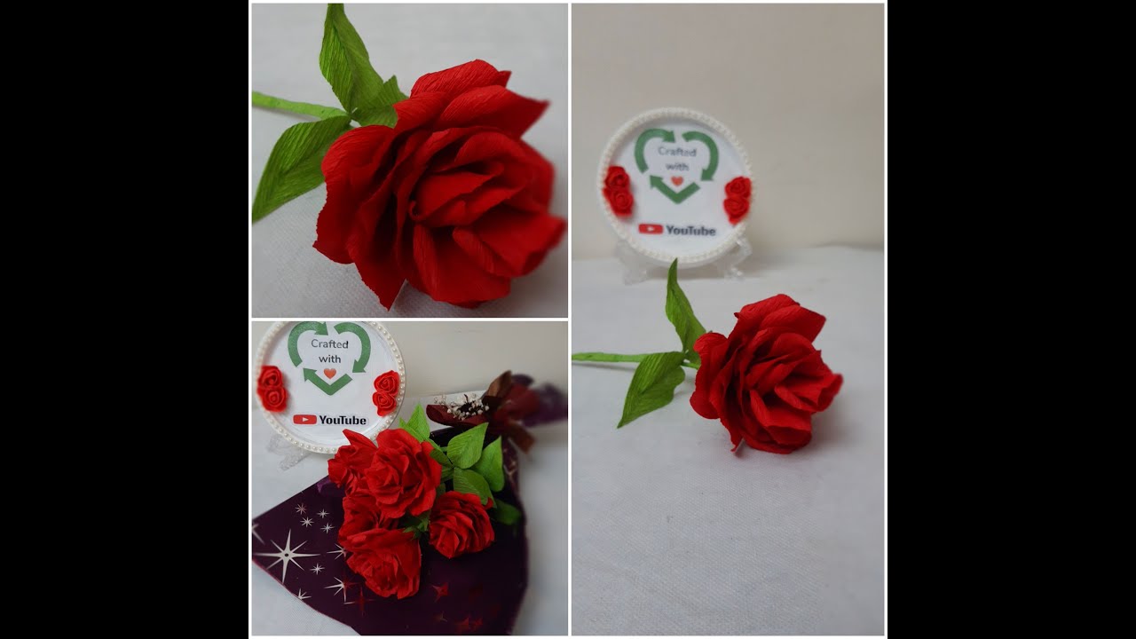 الورد الجوري بأبسط طريقة بورق الكوريشه | Red rose with crepe paper 🌷