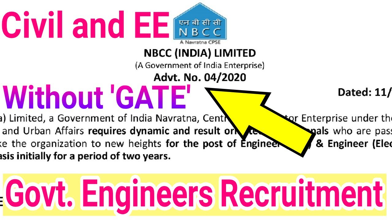 NBCC Engineers Jobs | No GATE | EE Civil Engineers Recruitment | NBCC New Jobs | All India Govt. Job