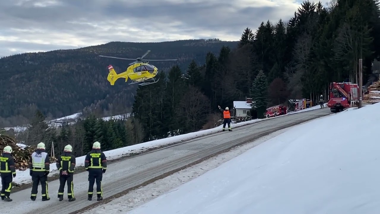 Feuerwehr Pöllau: Zimmerbrand mit Menschenrettung (Hubschrauberlandung am 11.02.2023)
