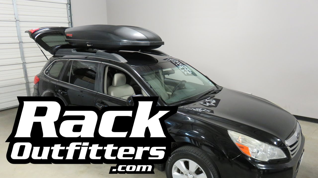 Subaru Outback Wagon with Yakima SkyBox 16 Carbonite Roof Top Luggage Box