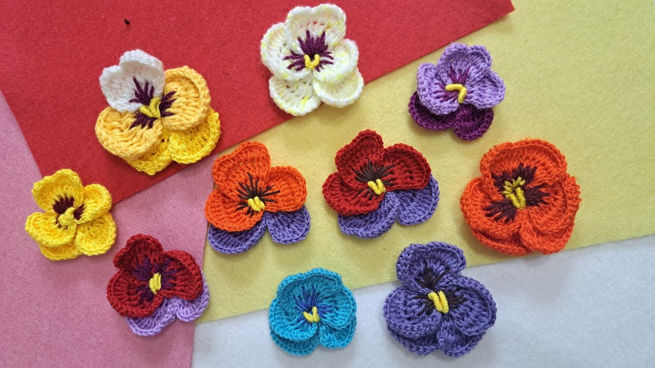How to crochet pansy flower,easy crochet flower tutorial