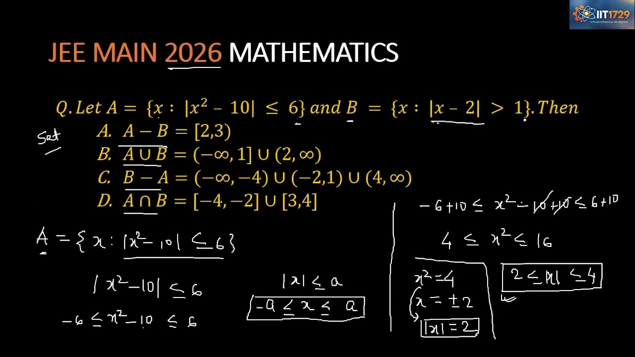 JEE MAIN 2026 : MATHEMATICS SOLUTION || JEE MAIN PYQ SOLUTION || Set, Relation & Function #iit1729