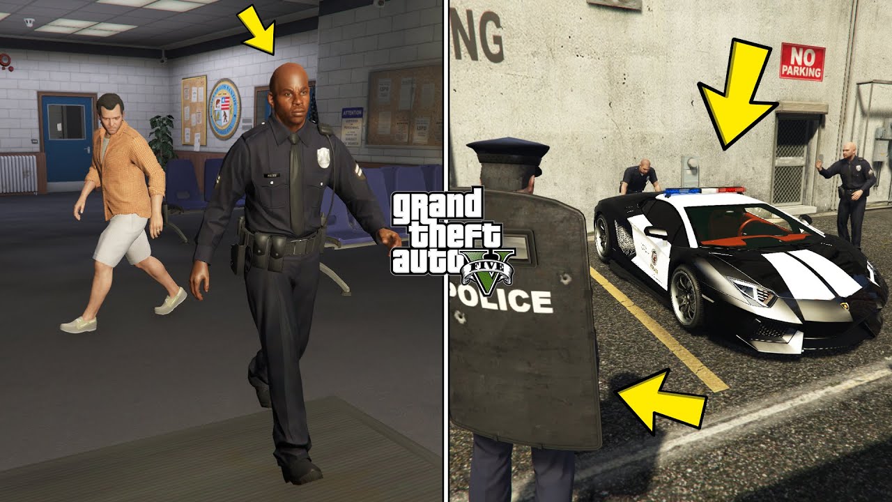 Follow this cop in GTA 5 to get the police lamborghini, uniform & shield!