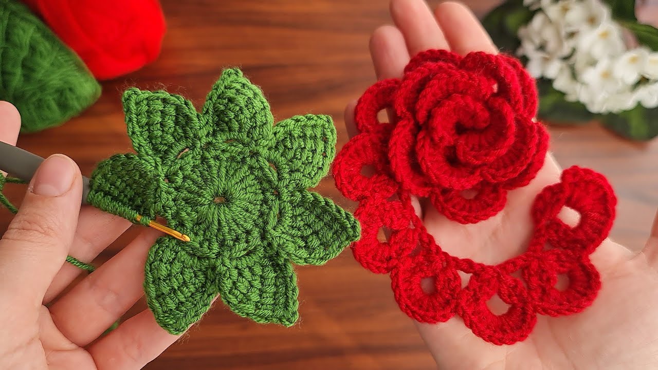 3D⚡💯Wow Amazing💯👌🌷 Very easy crochet rose flower making for beginners🌷🌷🌷