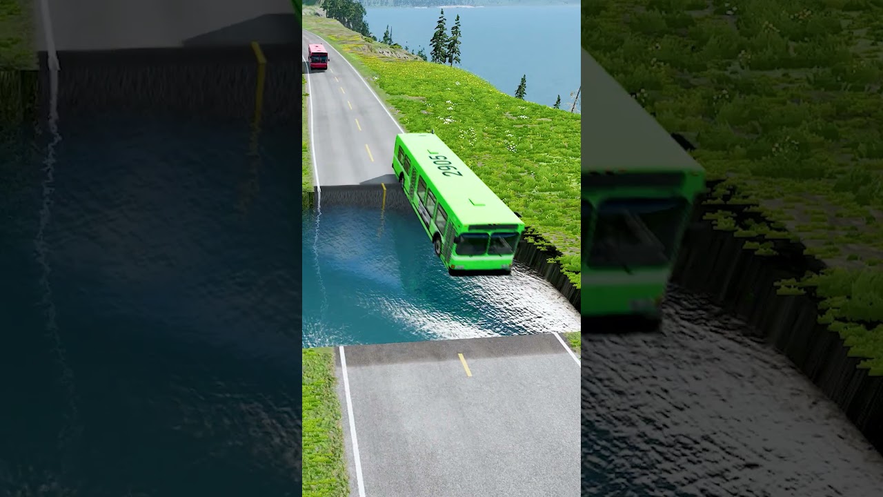 Bus crossing massive water pit #126 | #beamngdrivemods #doublespeedbumps  #carsvswaterpit
