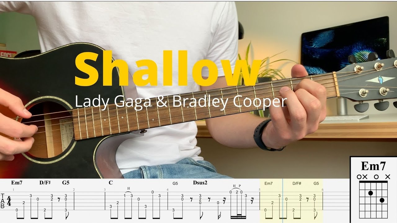 Shallow - Lady Gaga & Bradley Cooper | Fingerstyle Guitar | TAB + Chords
