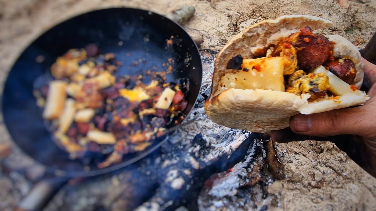 ITALIAN KEBAB 🔥🌮🤤 Campfire WOK Cooking  - OUTDOOR ASMR Bushcraft