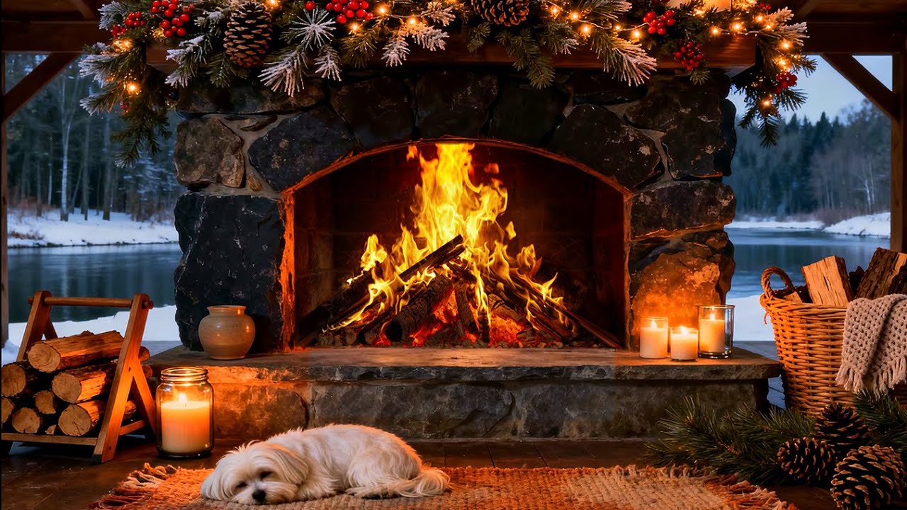 You Enjoy a Peaceful Winter Moment by the Fireplace with Soft Natural Ambience 🔥✨❄️
