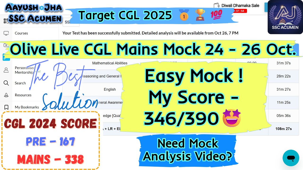 Olive Board Live CGL Mains Test 24 - 27 Oct | Olive Live Mock Today🔥#ssccgl #oliveboard #sscreforms