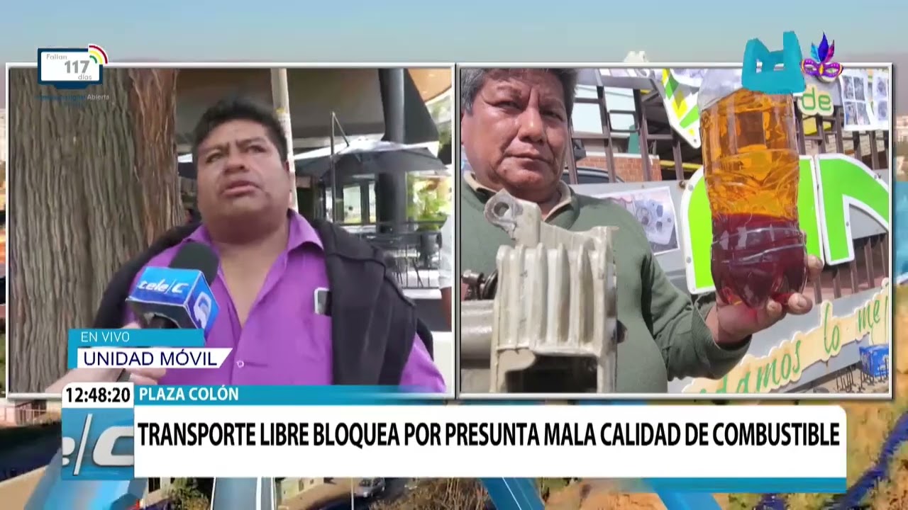 TRANSPORTE LIBRE BLOQUEA POR PRESUNTA MALA CALIDAD DE COMBUSTIBLE.
