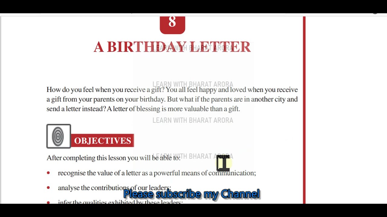 CHAPTER 08 - A BIRTHDAY LETTER – 8.1 LET US READ THE TEXT | NIOS ENGLISH CLASS 10 | GEI