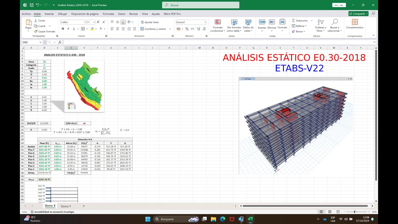 Análisis estático E030-2018 - Etabs V22
