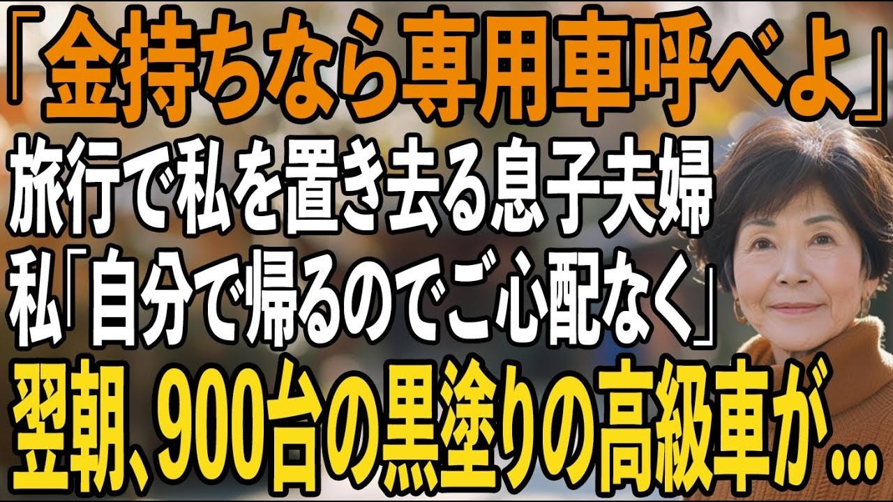 「金持ちなら迎えの車でも呼べば？」家族旅行で私を神社に置き去りにし去った息子夫婦。嘲笑された66歳の私は静かに微笑み   翌朝、神社に900台の黒塗り高級車が現れ…