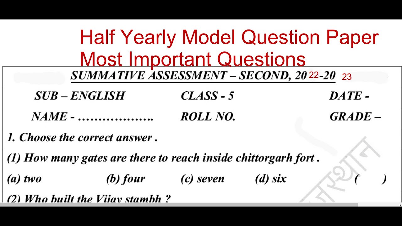 #sa2 Half yearly Model paper Most Important Questions Class 5 English 2022-23