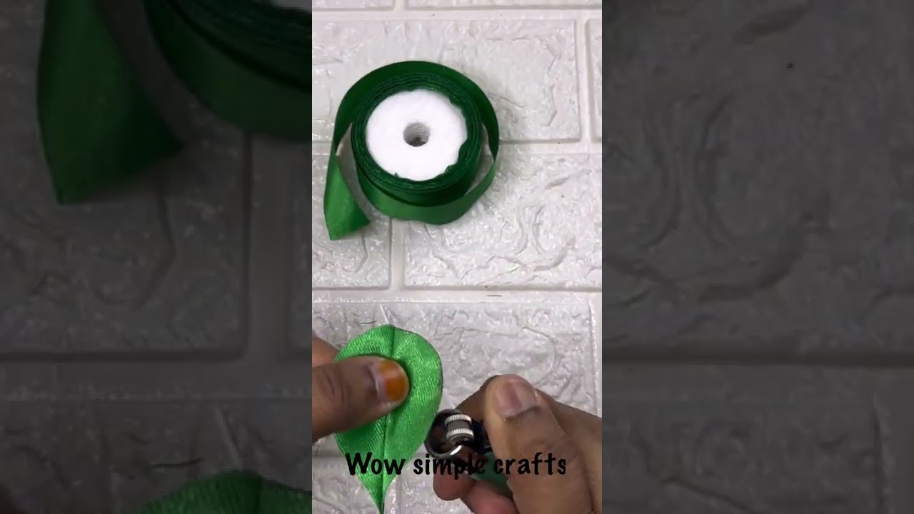Diy leaf making/Ribbon craft/Easy. #youtubeshorts #viralshorts #ribbonflowertutorial