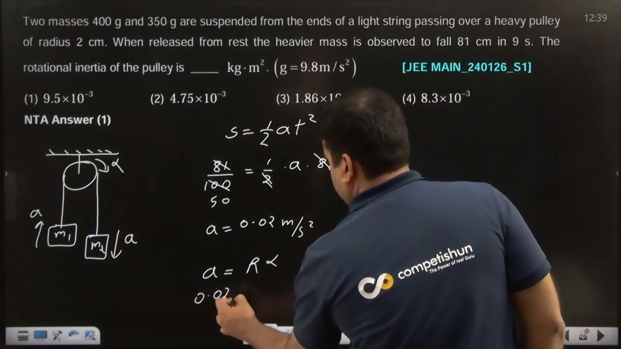 Two masses 400 g and 350 g are suspended from the ends  24 JAN 2026 SHIFT-1 JEE MAIN PYQ