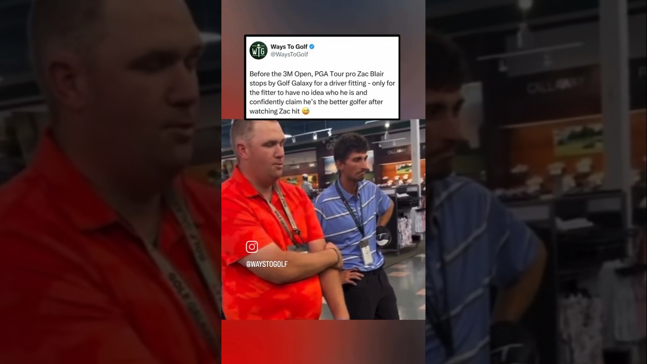 Funny zac Blair pro golfer fitting at golf galaxy.  looks like a 1 handicap. haha