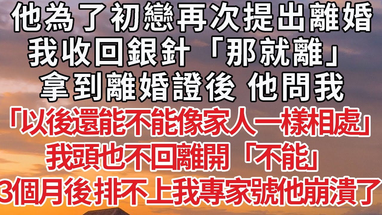 【完結】他為了初戀再次提出離婚，我收回銀針「那就離」拿到離婚證後 他問我，「以後還能不能像家人一樣相處」我頭也不回離開「不能」3個月後 排不上我專家號他崩潰了#情感 #婚姻