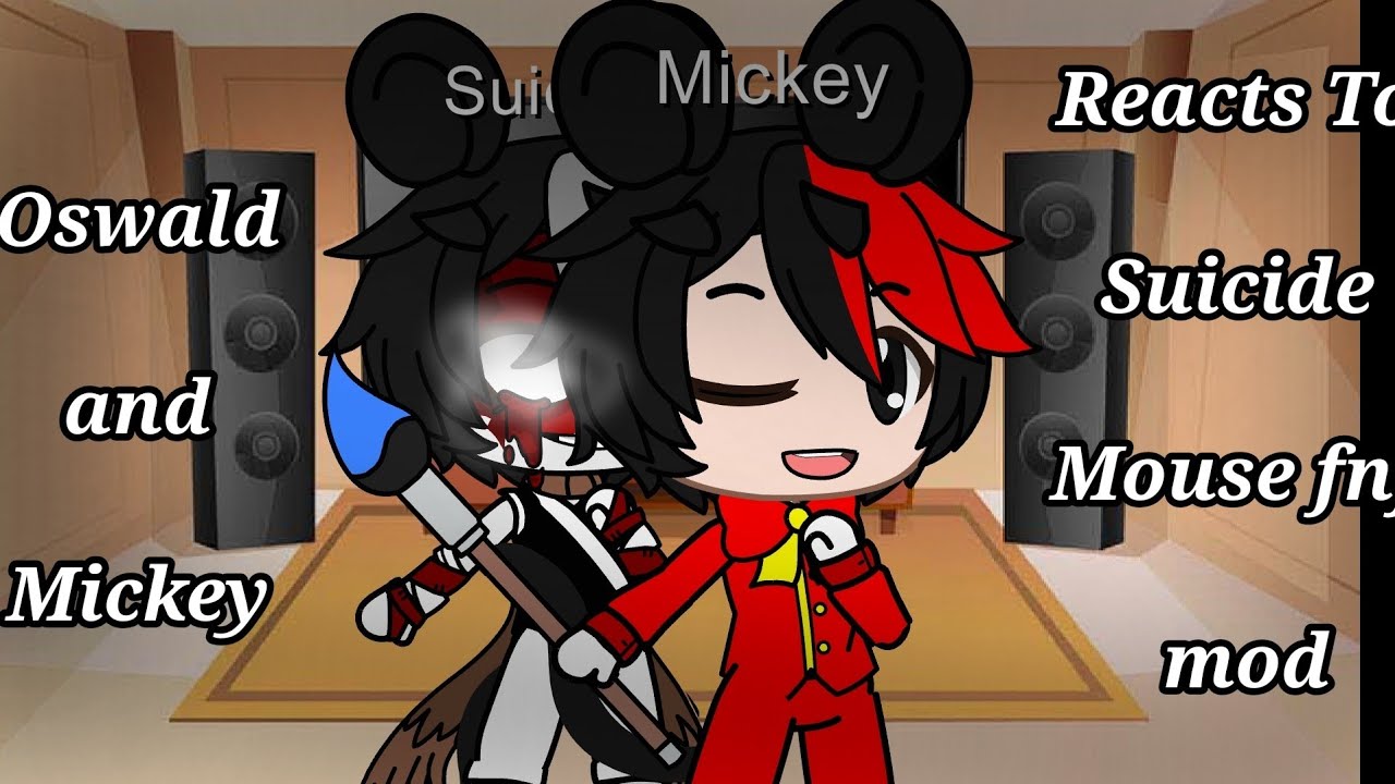 Oswald and Mickey reacts to Suicide Mouse fnf mod (ft. Volia) (Warning:Flashing lights)