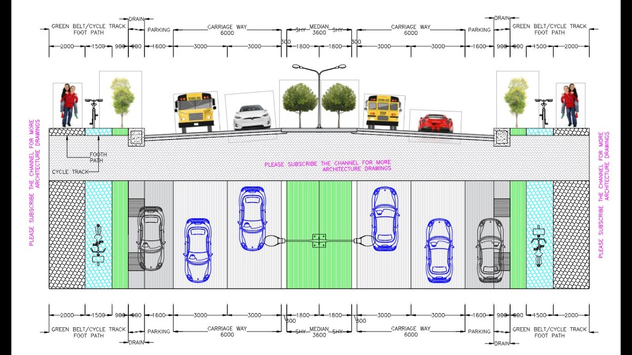 How to draw Typical Road Cross section with plan and details in AUTO-CAD