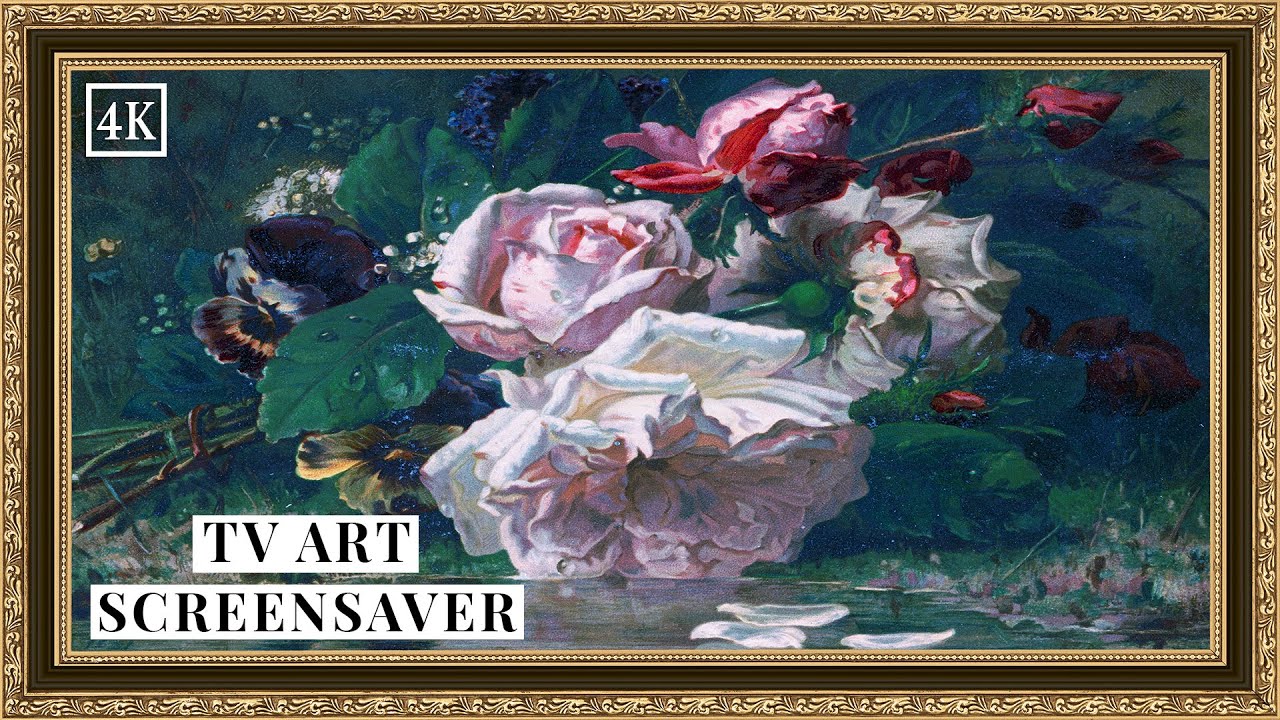 Flowers Bouquet Gold Frame TV Art Screensaver 4K | Vintage Floral Wall Art For TV