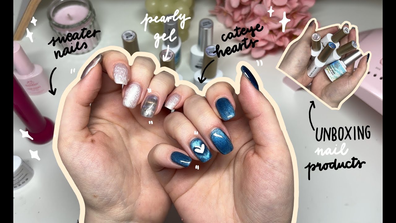 ✨ unboxing & testing out new nail products (sweater nails 🧸 & cat eye hearts 💙)