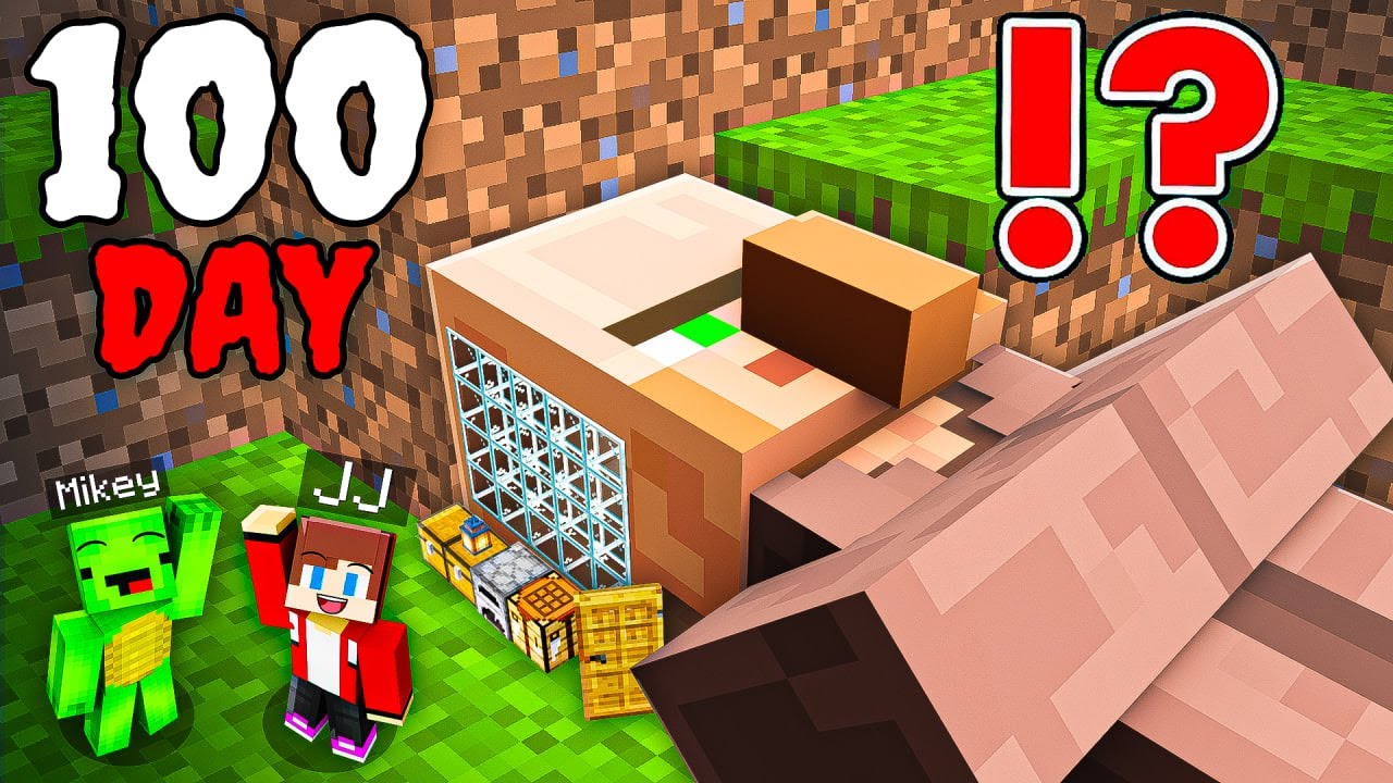 JJ and Mikey: SECRET VILLAGER Base 100 Days Battle in Minecraft Challenge - Maizen Stories