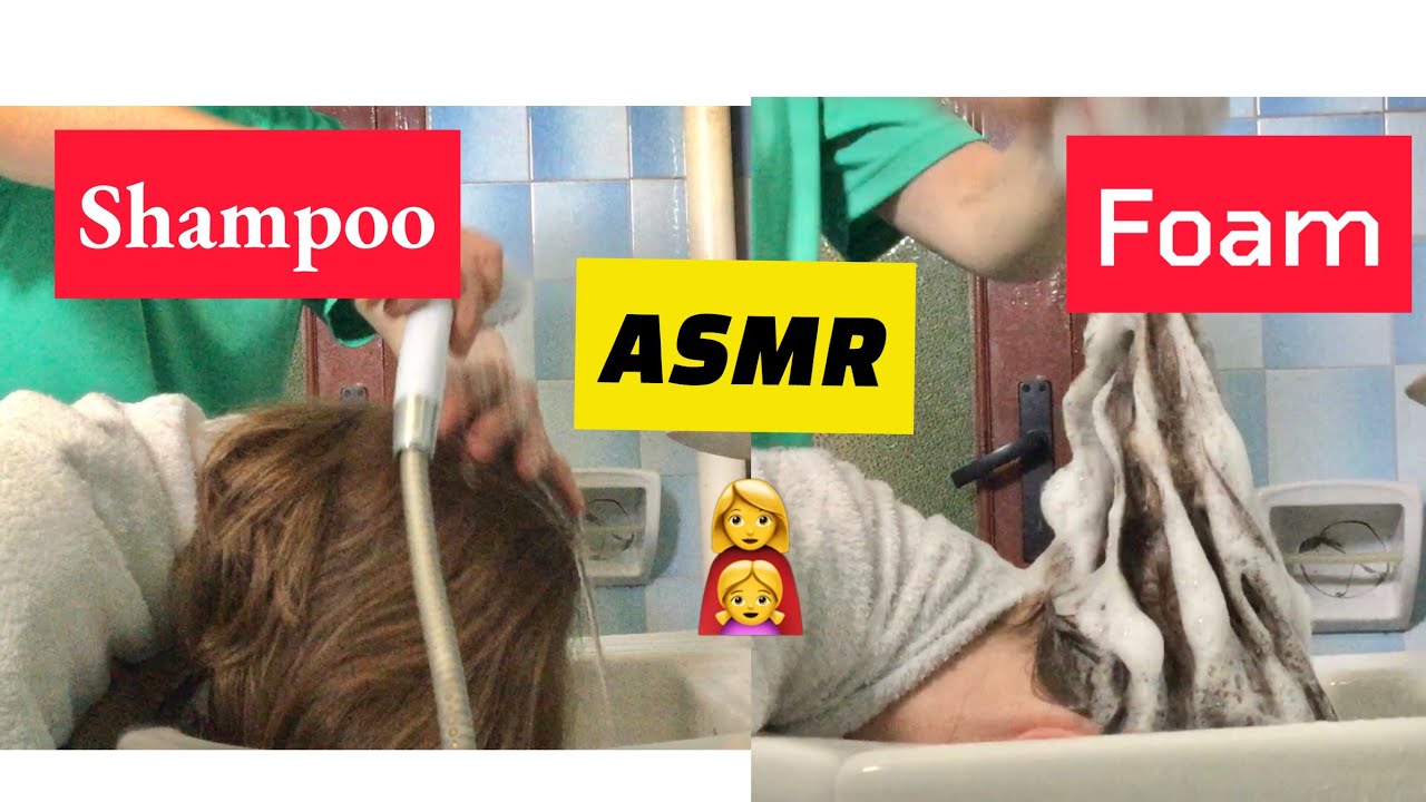 ASMR- Real person, a lot of foam, Shampoo, Drops of water💧(hair wash, hair play) Mom&Daughter 👩‍👧