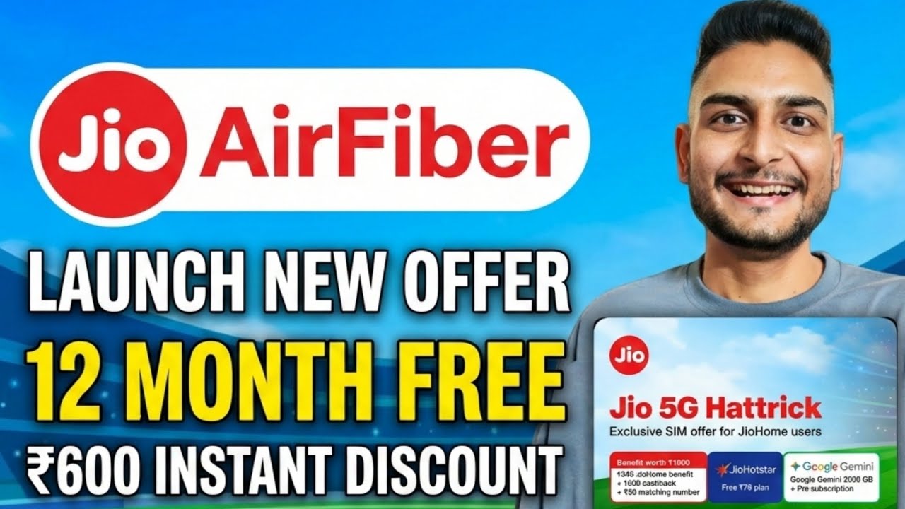 Новое предложение Jio AirFiber 3 | 12 месяцев бесплатного использования, мгновенный кэшбэк 600 рупий