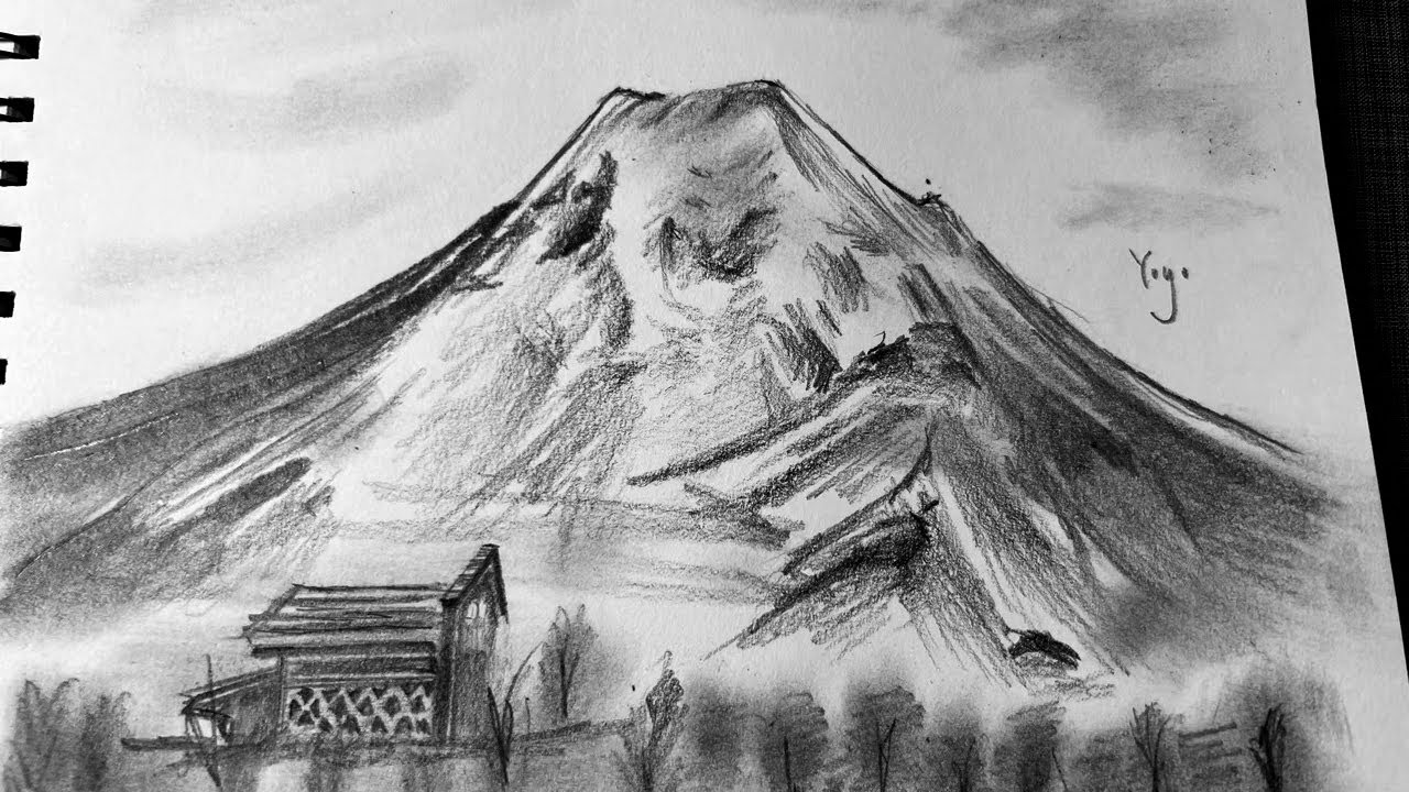 Draw Japan Mount Fuji sketch step by step