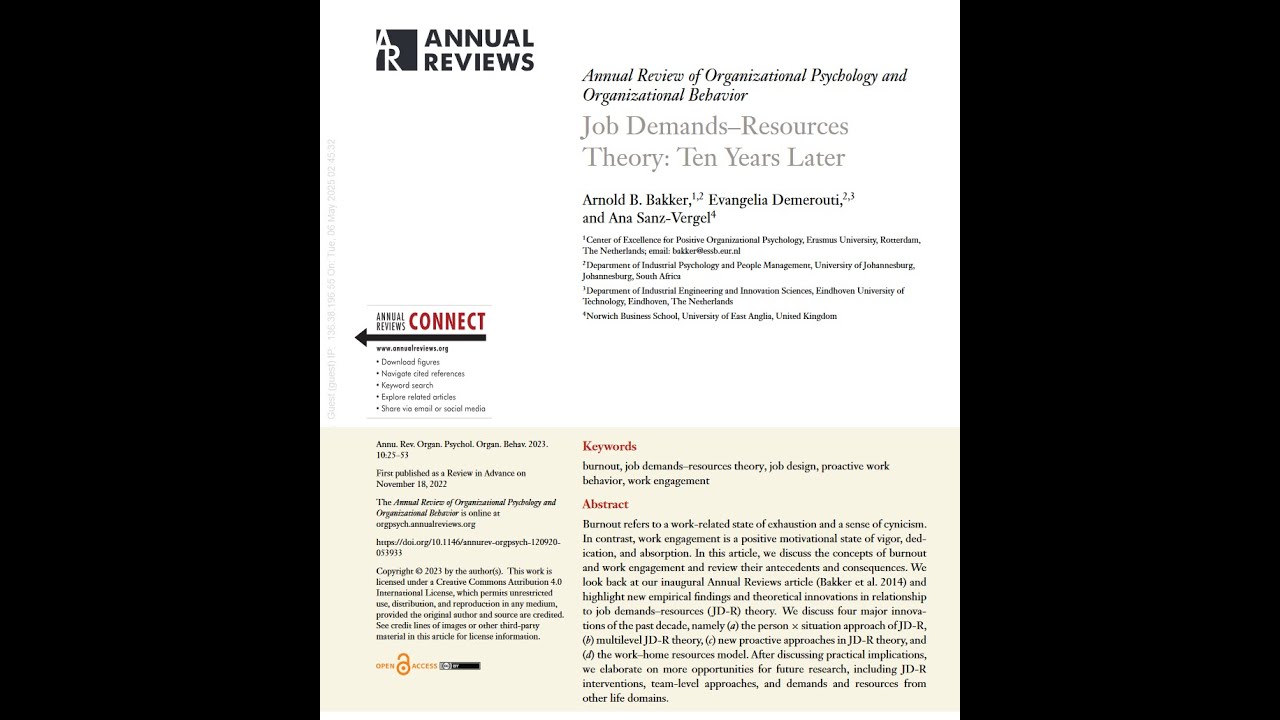 Job Demands-Resources Theory 10 Years Later