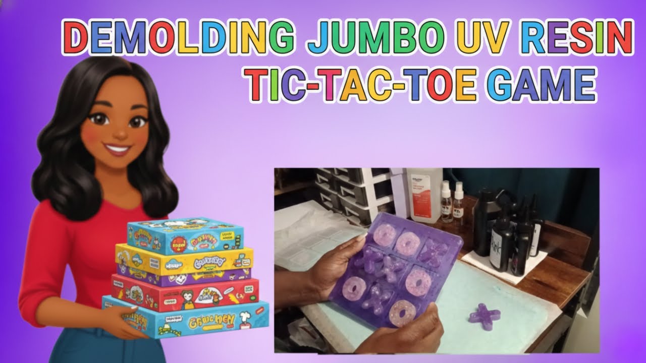 Demolding jumbo UV resin Tic Tac Toe Game.