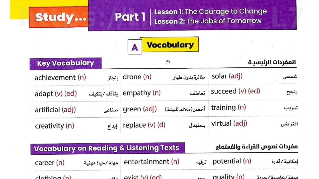 نطق كلمات الدرس 1 & 2 من الوحدة 9 كتاب جيم اولي ثانوي