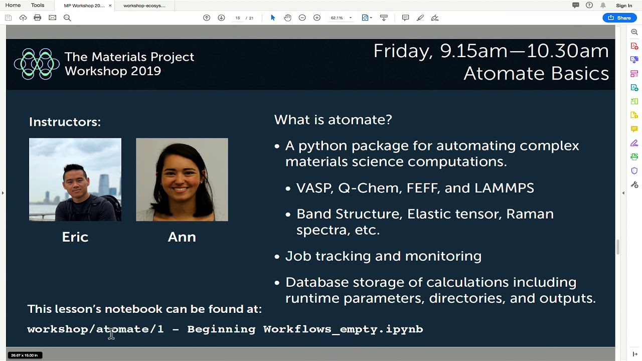 2019 MP Workshop - Atomate basics - Building a workflow