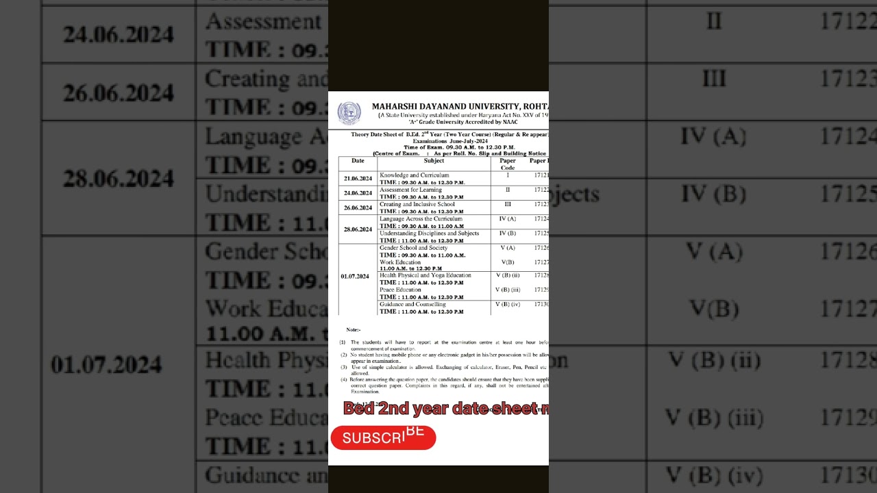 MDU B.ED. EXAMS DATESHEET 2024 DECLARED