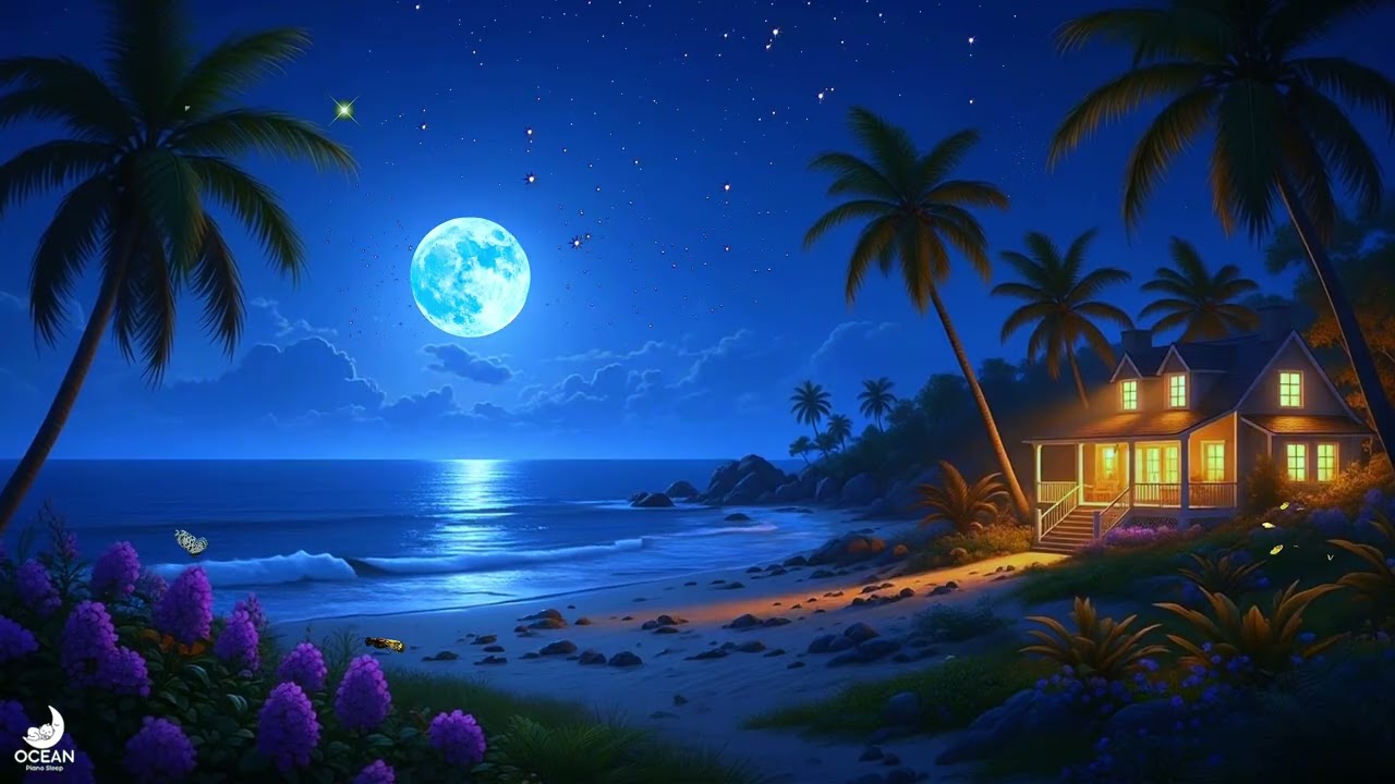 Deep Sleep Piano 🌙 Soft Ocean Waves for Relaxing Night (3 Hours)
