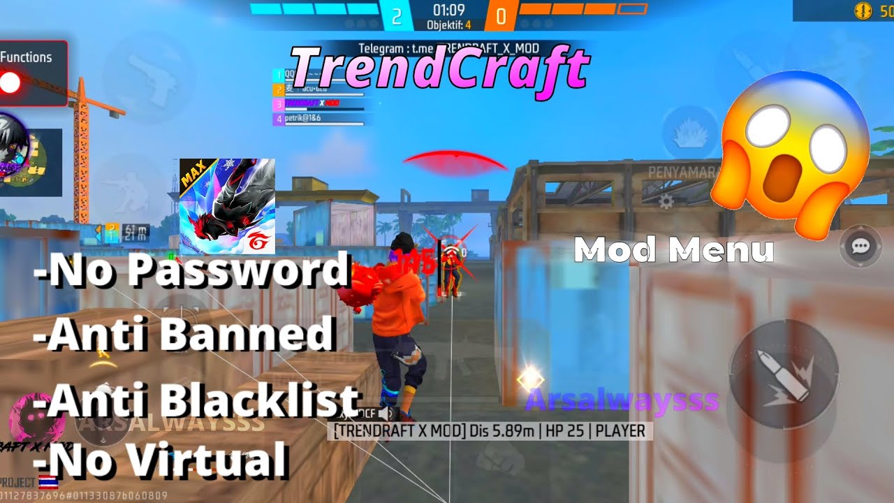 MOD MENU FREEFIRE TRENFCRAFT ANTI BANNED‼️WORK ALL DEVICE💯💯ANTI BLACKLIST 🔰👑