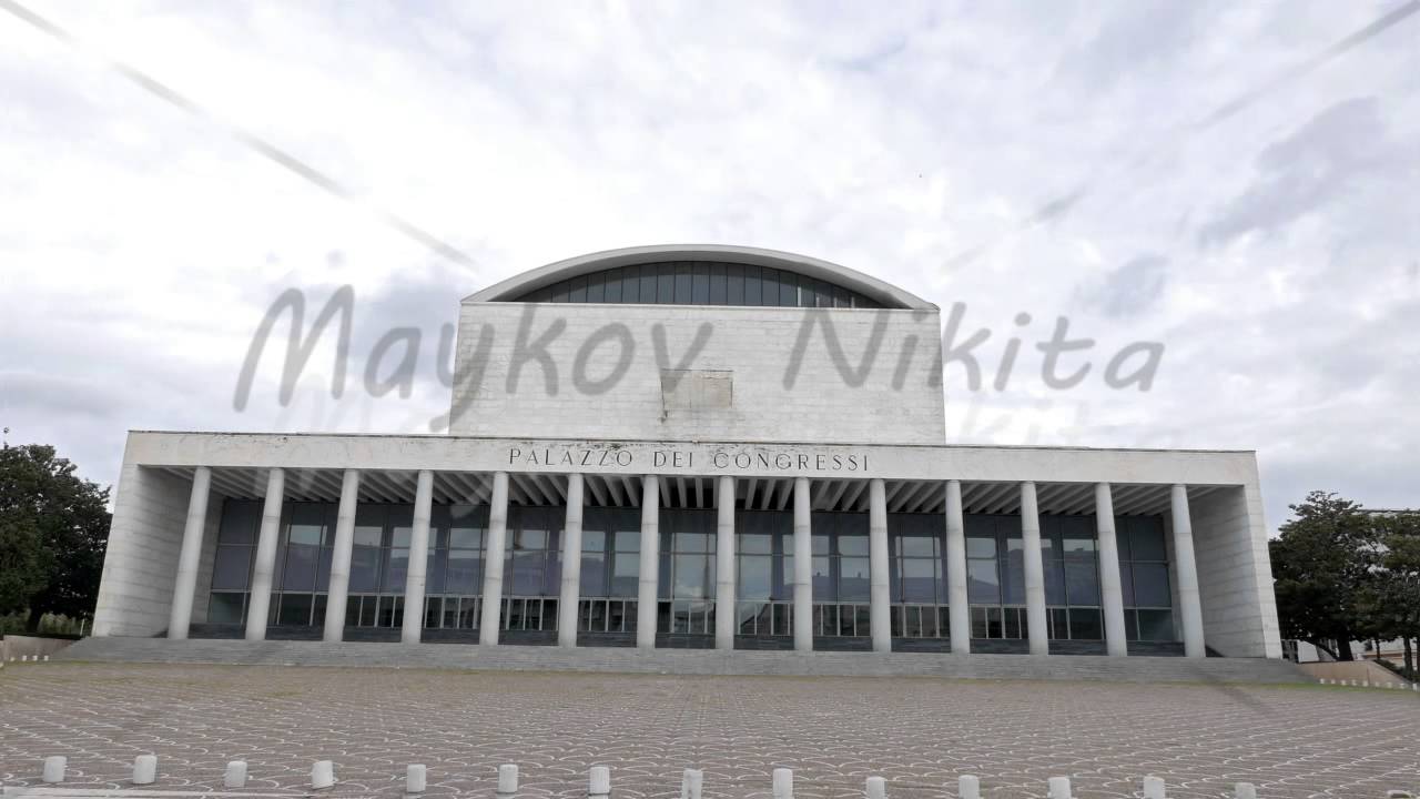 Palace of Congresses (Palazzo di Congressi). EUR district. Rome, Italy. 4K