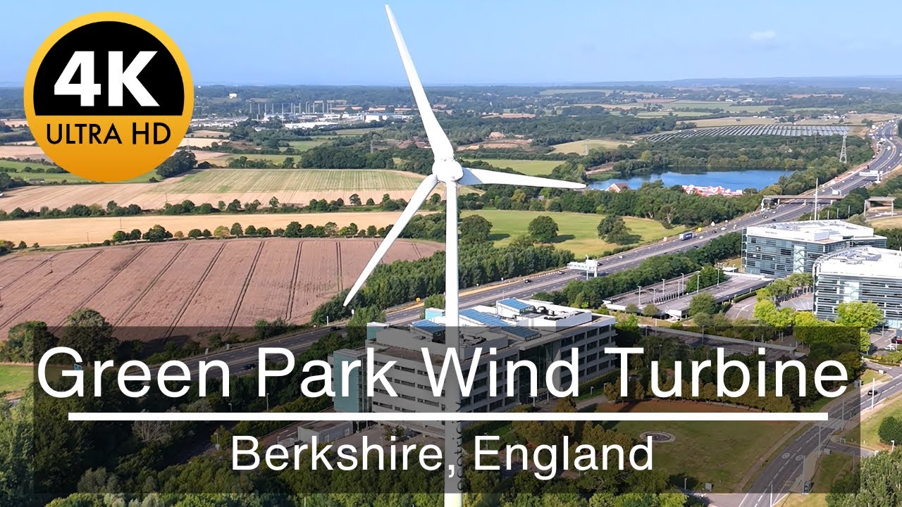 Green Park Wind Turbine In 4K Ultra HD Video | Reading, Berkshire, UK | Aerial DJI Drone Footage