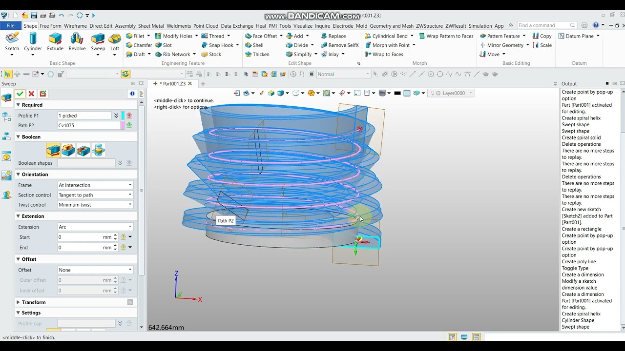 Spiral Sweep + Sweep in ZW3D