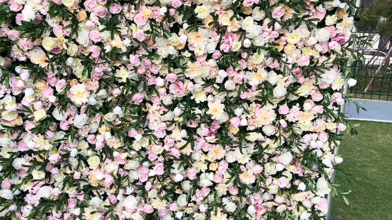 Green Leaves with Pink Rose Flower Wall Backdrop