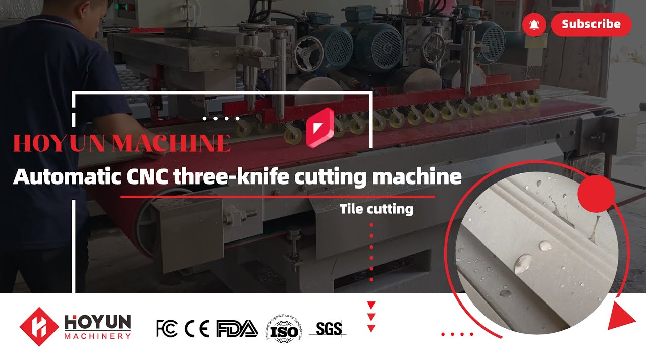 Automatic CNC three-knife tile cutting machine, CNC size adjustment, precise cutting.