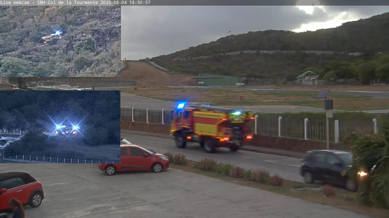 Fire Truck on steep Sunset Drive around St Barth