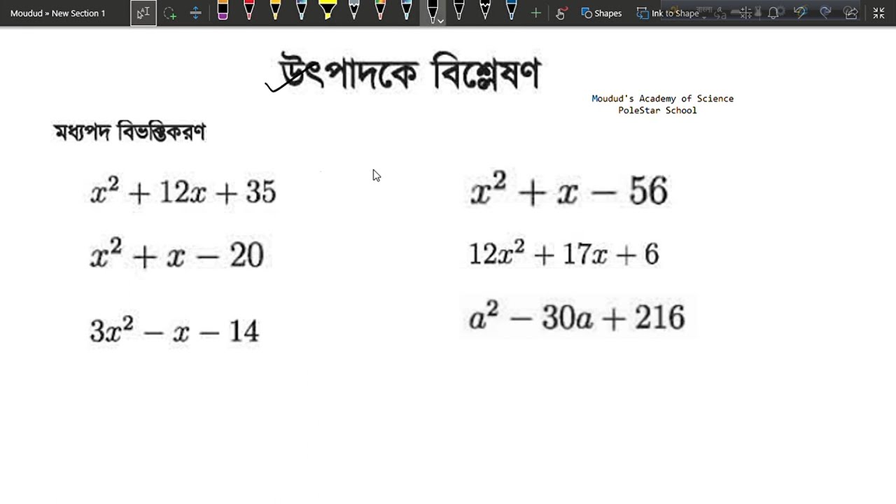 ০১ । বীজগাণিতিক রাশি -৩.৩ ।  উৎপাদকে বিশ্লেষণ । মধ্যপদ বিভক্তিকরণ | নবম-দশম শ্রেণির সাধারণ গনিত