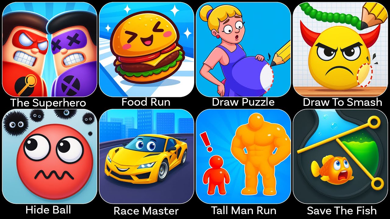 The Superhero,Jelly Run 2048,Race Master,Save The Fish,Mario Kart,Punish Him