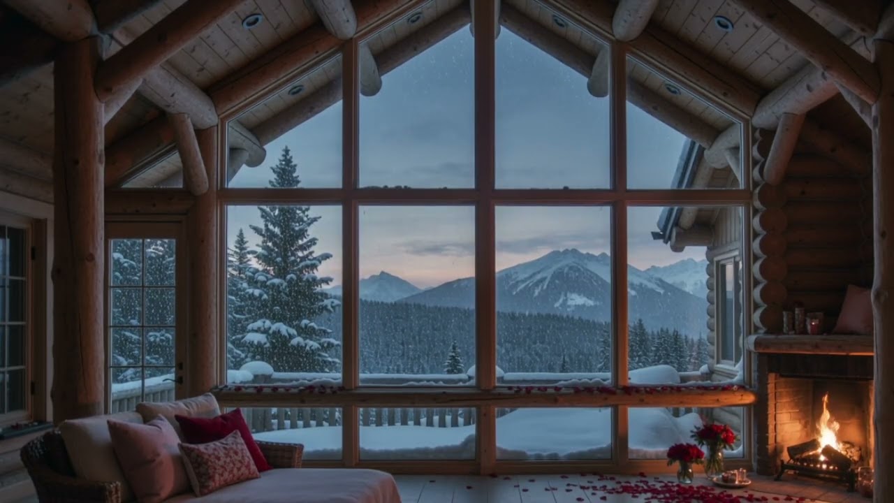 Romantic Snowed-In Valentine’s Cabin ❤️🔥  Fireplace + Soft Music that Breathes at the right Moment