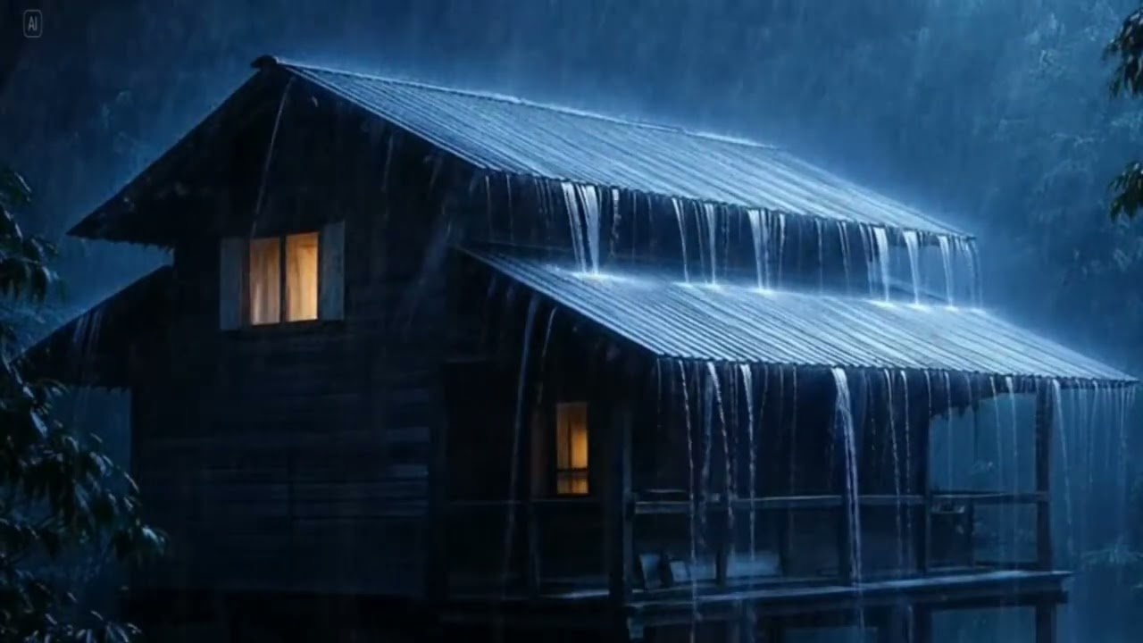 8 Hours Deep Sleep Therapy with Heavy Rainstorm & Powerful Thunder Sounds on Tin Roof at Night